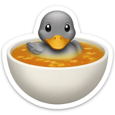 A cute duck in a bowl of soup sticker