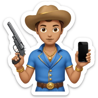 genie holding a revolver in one hand and an iphone on the other sticker