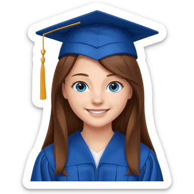 high school graduation with a pretty female high school student with long brown hair, blue eyes sticker