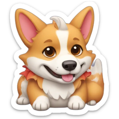 Corgi and cute dragon hugging sticker
