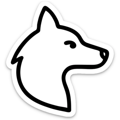 silver wolf head in profile, metallic sheen, bold and iconic, black outline style sticker