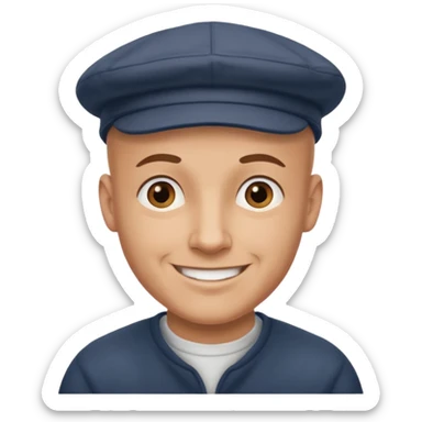 a bald man wearing a old english style cap looking really hopeful sticker