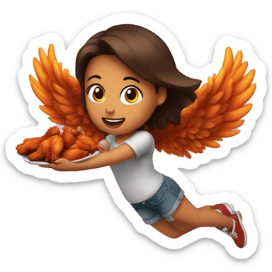 a girl flying with two bbq chicken wings on her back sticker