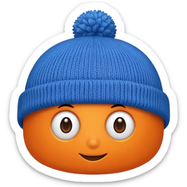 a blue beanie with an orange rim, and an orange puff dot at the top sticker