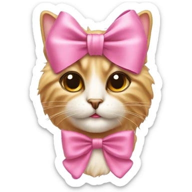 Persia cat wearing pink bow and gold rose in mouth sticker