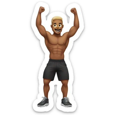 Gym bro happy with raised hands sticker