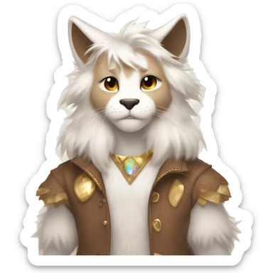 Furry, sparkle, iridescent, colorful, pastel, edgy, cool, fantasy beautiful, brown, beige, white, divine, godly, angelic, animal, anthro, full body, fursona, feline sticker