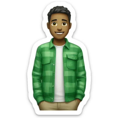 Young Man wearing green checkered jumper with shirt  sticker