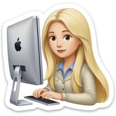 Blonde longs hair lady working in a Apple computer  sticker