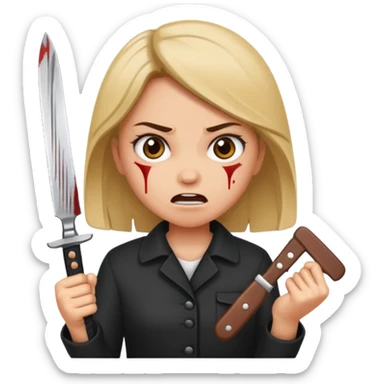 A girl held a knife angrily. sticker