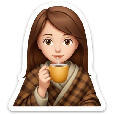 Brown hair Girl drinking coffee, with a cozy blanket sticker