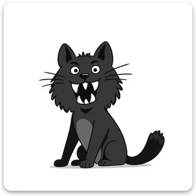 sketch of a tiny saber-toothed cat with 8-inch-long fangs that are enormously disproportionate to its small body, absurdly long teeth sticker