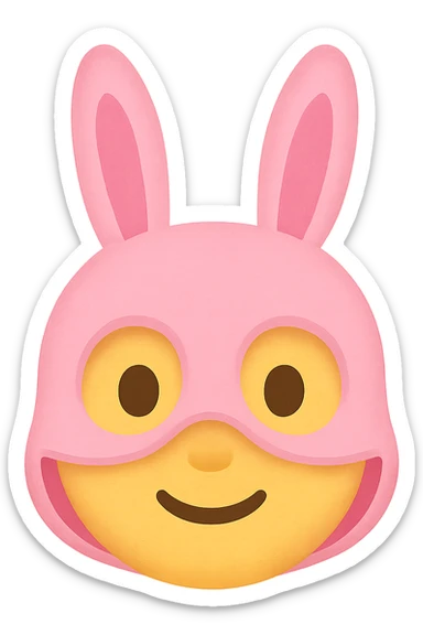 face with pink bunny mask emoji, digital illustration sticker