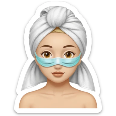 Chica con mascarilla y una tualla en la cabeza sticker