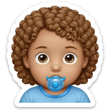 A baby with light brown skin, soft curly light-brown hair, wide brown eyes, and a blue pacifier.  sticker