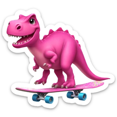 pink dinosaur riding a pink skateboard  sticker