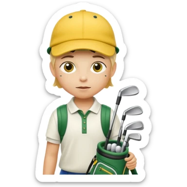 young child beginner golfer yellow default skin. with golf bags on their backs  sticker