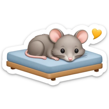 Crea una imagen de un rato adorable gris parecido a este 🐭 donde este duermiendo en una cama y de su cabeza aparezca esto 💤 indicando q está muy dormido.  sticker