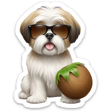 Shih Tzu with sunglasses and a coconut in his hand  sticker