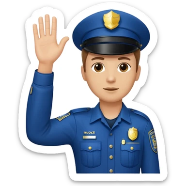 a white police man with one hand up telling the traffic to stop, hand a bit low sticker