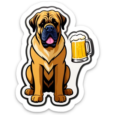 English mastiff drinking beer sticker