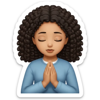 brown girl praying curls black hair and eyes closed sticker