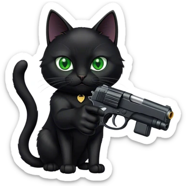 black cat pointing a gun towards us sticker