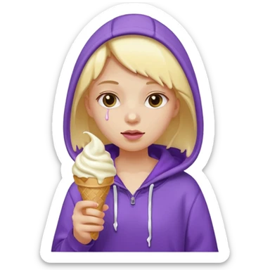 girl in purple hoodie holding ice cream sticker