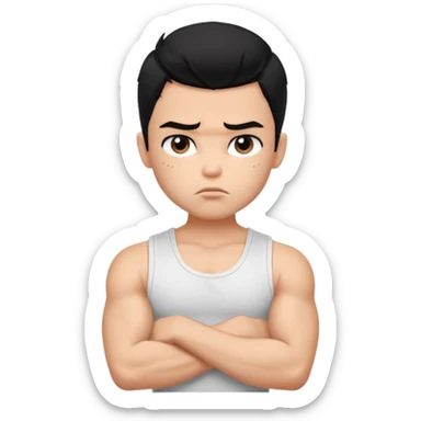 a pretty bratz boy with black hair and white sleeveless tank, biceps looking sad sticker