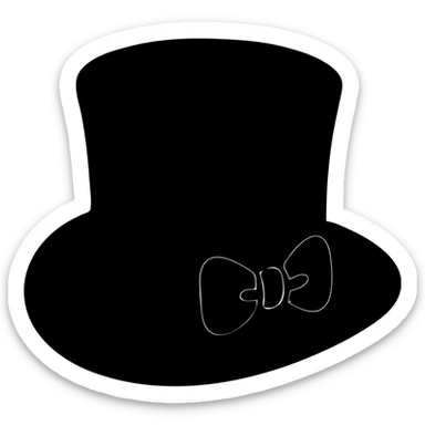 A minimalist black top hat slightly tilted, with a ribbon bow in #C5343C color on the brim. Solid fill, soft shading to give depth, elegant and slightly stylized. Flat modern design with a touch of sophistication. sticker