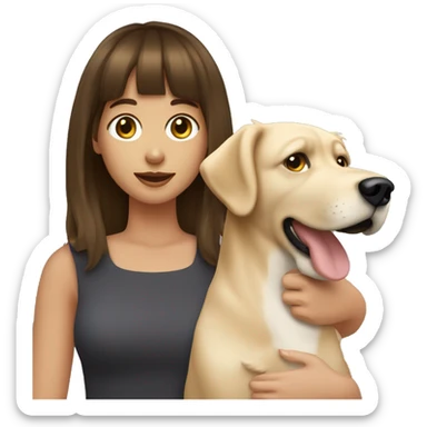 Brunette woman with bangs petting golden retreiver  sticker