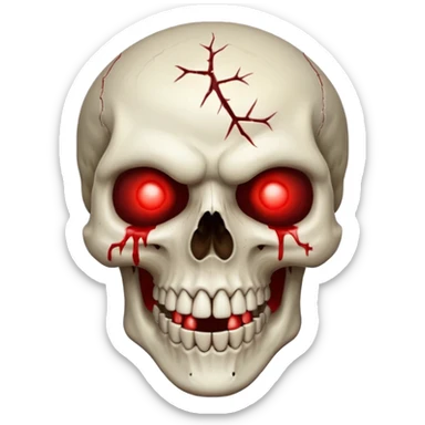 Bleeding skull with glowing red eyes and a sinister smile sticker