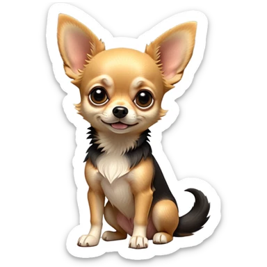 cinematic-[chihuahua dog]-realistic-full-body-sitting-emoji,-tail-resting-loosely-beside-its-paws,-head-tilted-dramatically,-scruffy-[black and tan]-fur,-simplified-yet-realistic-focused-features,-highly-detailed,-glowing-with-an-almost-sarcastic-glow sticker