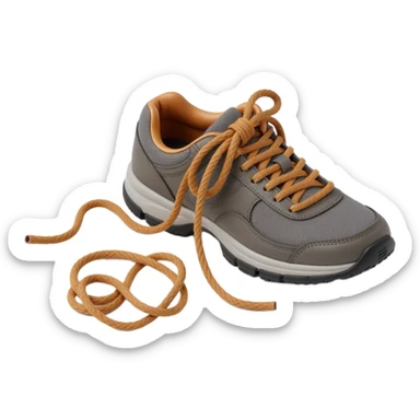 a messy knot of shoelaces, skeuomorphism style sticker