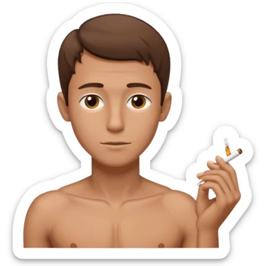 Shirtless thin man with a cigarette and short brown hair sticker