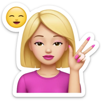 Yellow circle emoji sighing and drumming fingers up the side of their head the eye is closed it is a side profile pink lipstick and pink nails sticker