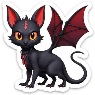 Futuristic Black Cute Dark Abyssal Vampiric Batty Ethereal Modern Salandit-Litten-Noibat-Abyss-Lykoi-Fakémon-creature-hybrid Full Body sticker