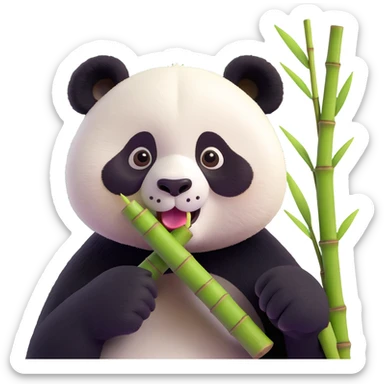 panda eating bamboo in forrest background, close up pose sticker