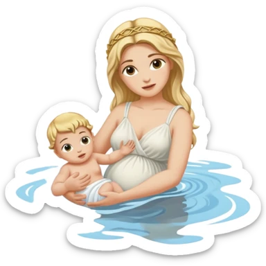 greek goddess dipping baby in river holding baby upside down by ankle sticker