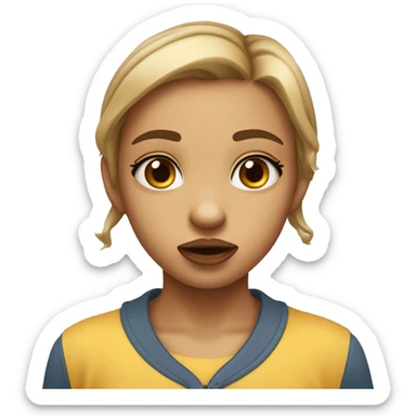 Girl with a pouty lip, wide puppy eyes, and slightly tilted head, expressing a playful yet genuine ‘please’ or begging expression.” sticker