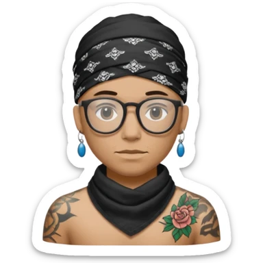character with bandana and glasses and tattoed sticker