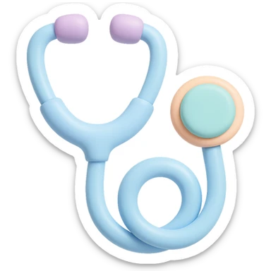 Light blue stethoscope with silver accents in vinyl figure 3D emoji style, coiled tubing, no background. sticker