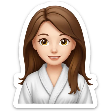 happy white long brunette hair girl with hazel eyes in a bathrobe  sticker