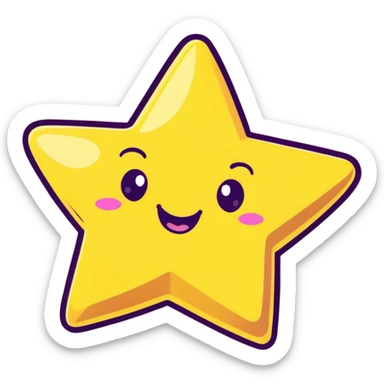 3D golden star with soft glow and glitter, smiling face, cartoon icon style, Pixar-inspired lighting, pastel yellow background sticker