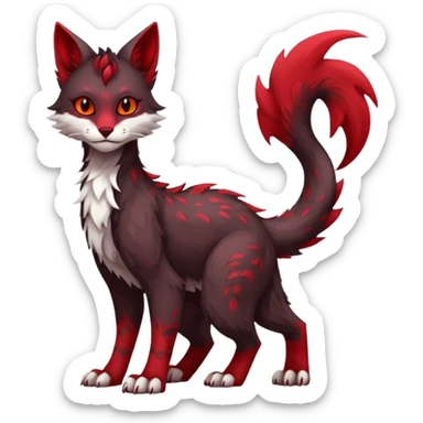 Kawaii dark-brown and crimson-red beautiful pretty elegant divine edgy fantasy feline-vernid-sergal-fursona animal creature with a tufted tail full body with intricate markings  sticker