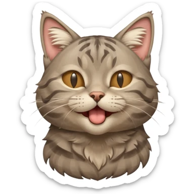 A high-resolution photo-realistic digital illustration of a solid grey tabby cat, eyes closed, head titled up yawning sticker