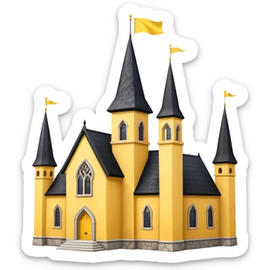 simple magic school, white background, magic school, black roof, with a big flag, big flag on a roof, big yellow flag, white school sticker