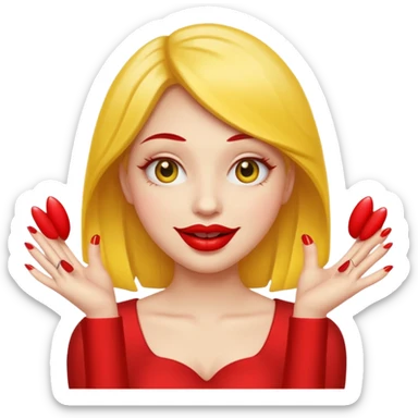 yellow smiley emoji face with big red lips and two hands with long red nails sticker