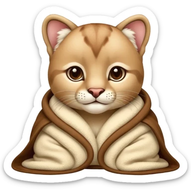 Cozy puma cougar cub in blanket sticker