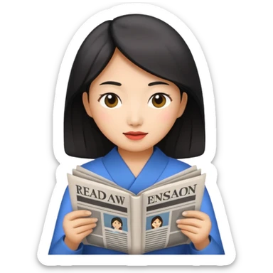 newspaper read asian woman sticker